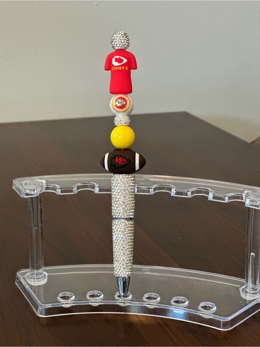 Rhinestone KC Chiefs Beaded Pen in Red & Yellow Team Colors